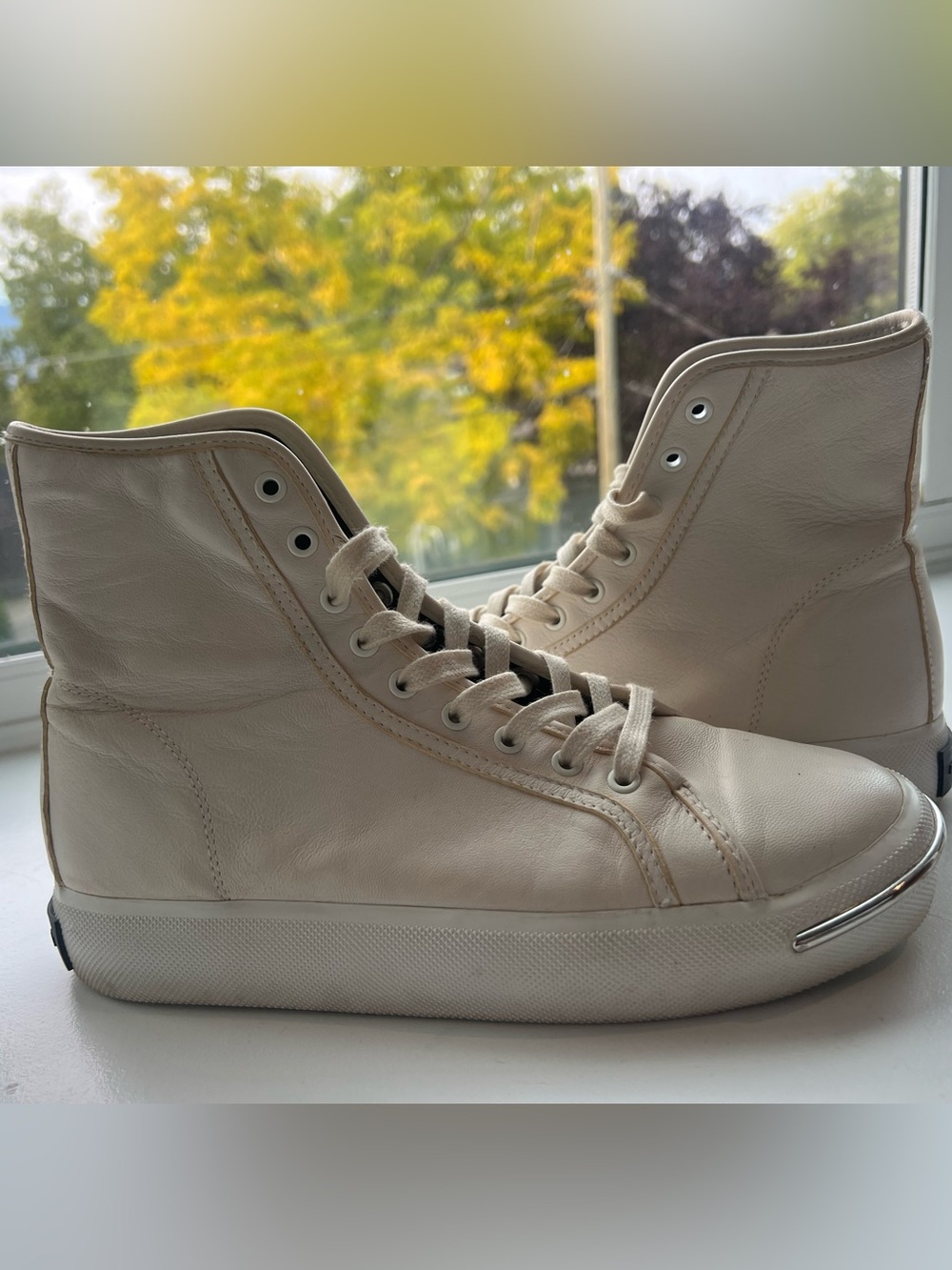 Alexander Wang High-Top Leather Sneakers in Cream